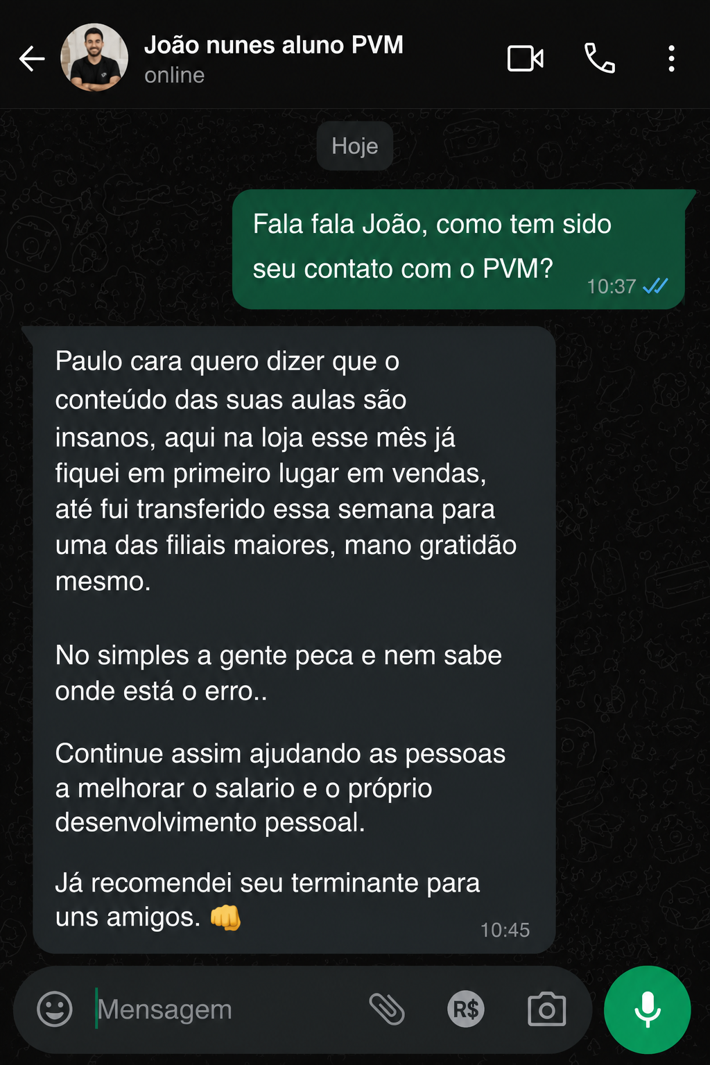 Projeto Vender Mais PG Completa Depoimento de aluno do Projeto Vender Mais